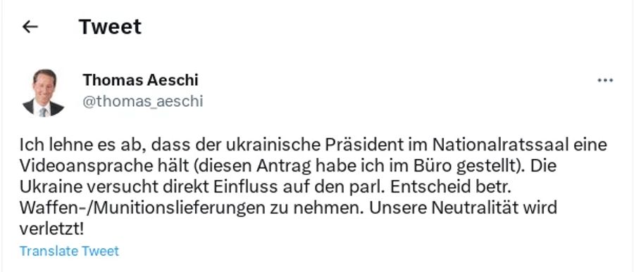 SVP Aeschi Ukraine-Krieg Neutralität