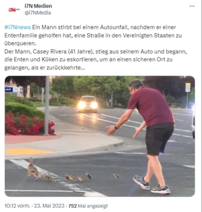 Ein 41-Jähriger wurde von einem Auto getötet, nachdem er einer Entenfamilie geholfen hatte. Enten