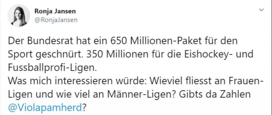 Juso-Präsidentin Ronja Jansen will wissen, wie viel von dem Geld an Männer und wie viel an Frauen fliesst.