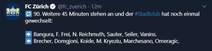 In der 90. Minute nimmt der FCZ einen weiteren Block-Wechsel vor. FCZ