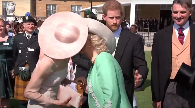 Camilla und Meghan verabschieden sich und Harry schaut Papi Charles genervt nach. charles