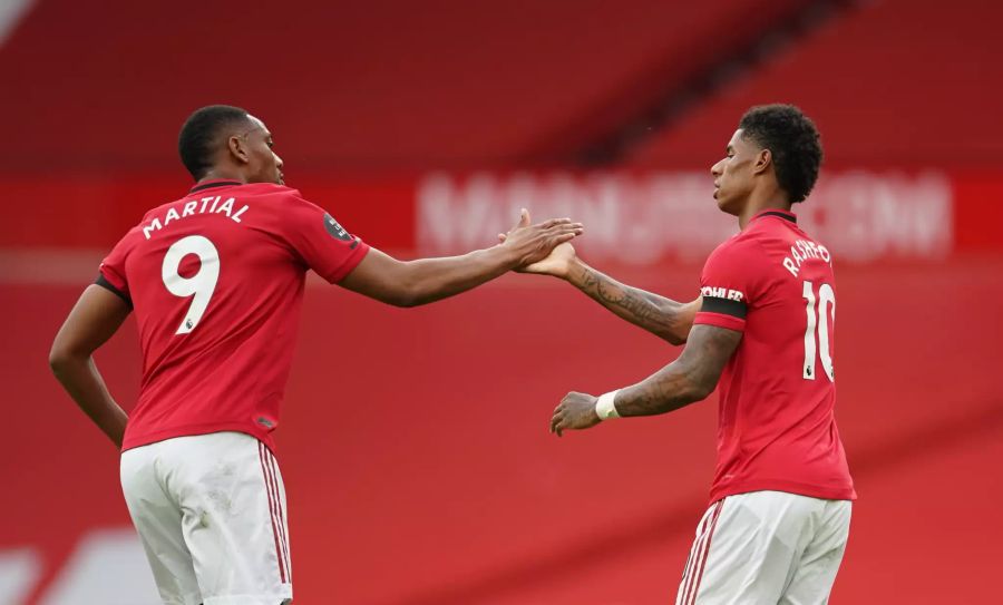 Vorbereiter und Torschütze: Anthony Martial (l.) und Marcus Rashford bejubeln den Ausgleichstreffer.