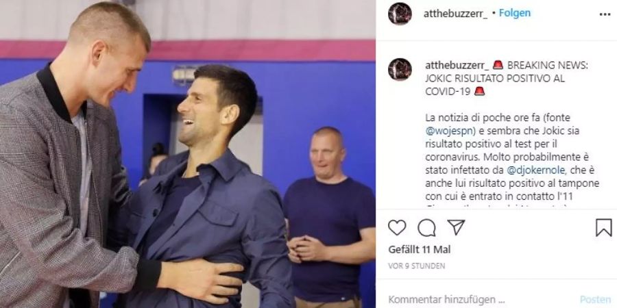 Nikola Jokic und Novak Djokovic treffen sich bei einem Event des Tennis-Stars im Rahmen seiner Adria-Tour.