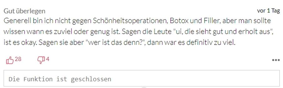 Schönheitsoperationen müssen gut überlegt sein, findet der gleichnamige User.