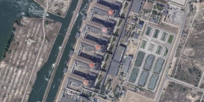 Satellitenfoto des Kernkraftwerks Saporischschja in Enerhodar. Enerhodar