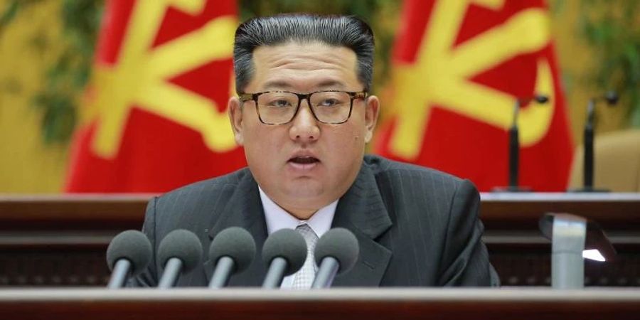 Dieses von der zentralen staatlichen Nachrichtenagentur (KCNA) herausgegebene Bild zeigt den nordkoreanischen Machthaber Kim Jong-un bei seiner Abschlussrede auf dem zweiten Parteitag der Arbeiterpartei Koreas. Foto: -/KCNA/dpa