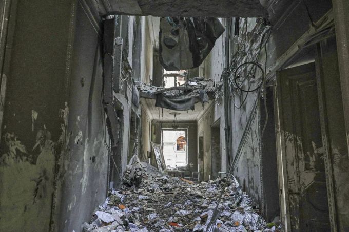 Ein im Ukraine-Konflikt zerstörtes Behördengebäude in Charkiw. Ukraine Konflikt
