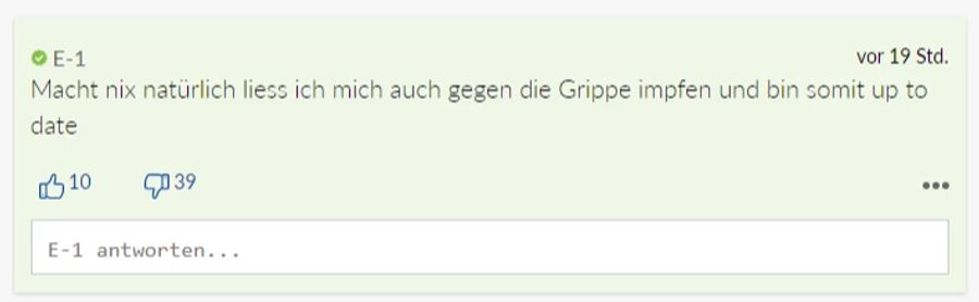E-1 hat sich die Spritze gegen die Grippe bereits abgeholt.