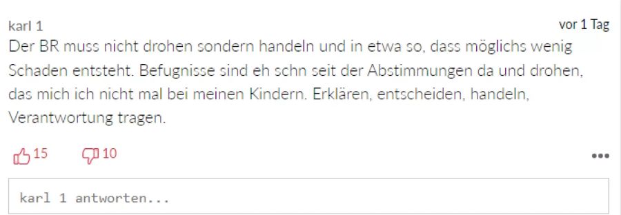 Der Bundesrat solle Verantwortung übernehmen, meint Nutzer «karl 1».