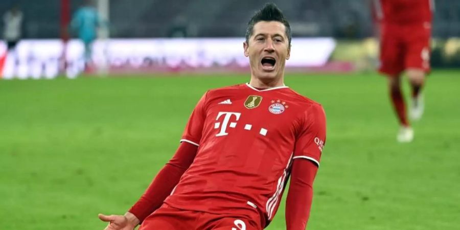 Kann Schalke-Legende Klaus Fischer überholen: Bayern-Torjäger Robert Lewandowski. Foto: Sven Hoppe/dpa-POOL/dpa
