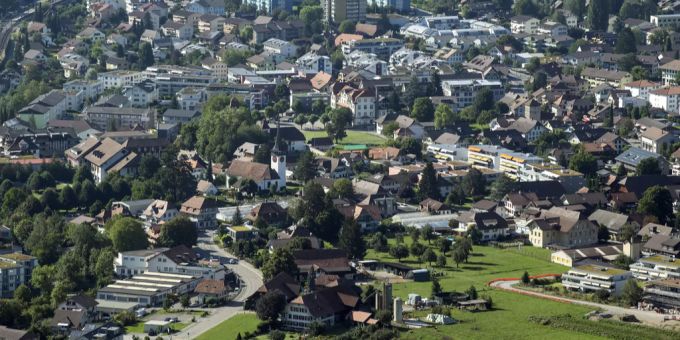 Eine Luftaufnahme von Belp. Eine Luftaufnahme von Belp.
