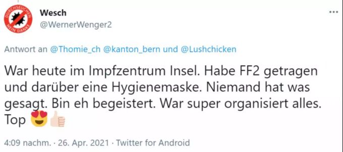 Diskussion über FFP2-Masken in Impfzentren im Kanton Bern. Coronavirus FFP2 Kanton Bern