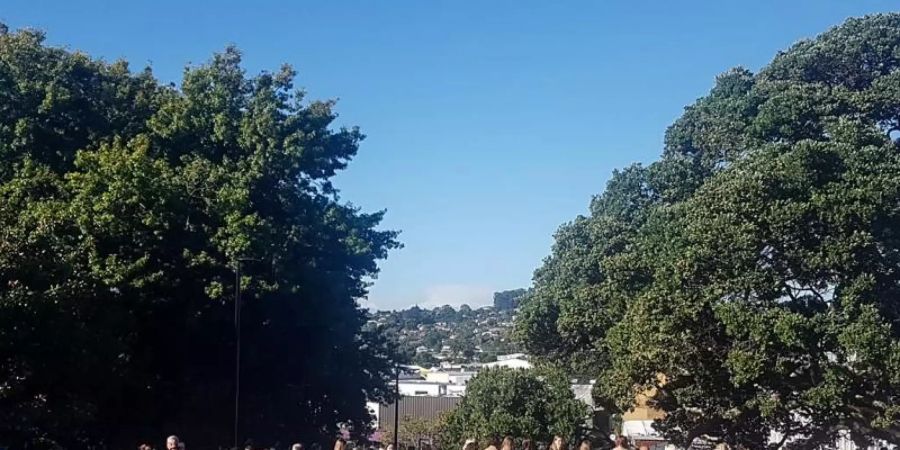 In der neuseeländischen Stadt Whangarei versammeln sich Menschen aus Angst vor einem Tsunami auf einer Anhöhe. Foto: Mike Dinsdale/New Zealand Herald/AP/dpa