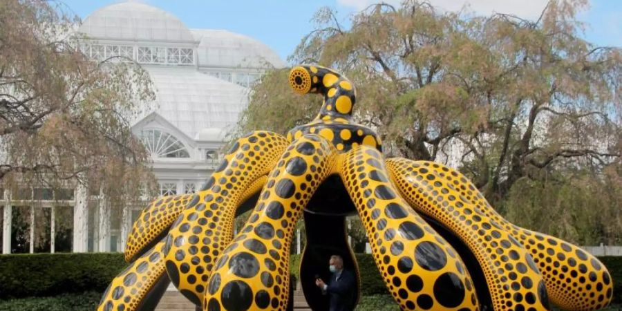 "Dancing Pumpkin", ein Werk der japanischen Künstlerin Yayoi Kusama, ist seit kurzem im Botanischen Garten von New York zu sehen. Foto: Christina Horsten/dpa