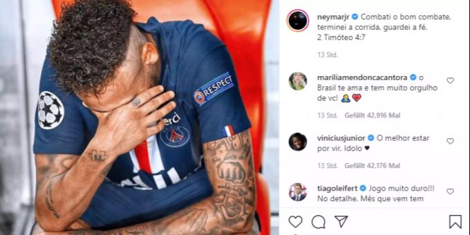 Ein enttäuschter Neymar nach dem CL-Final gegen Bayern München. Neymar