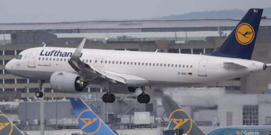 Eine Passagiermaschine der Lufthansa landet auf dem Flughafen in Frankfurt. Foto: Boris Roessler/dpa