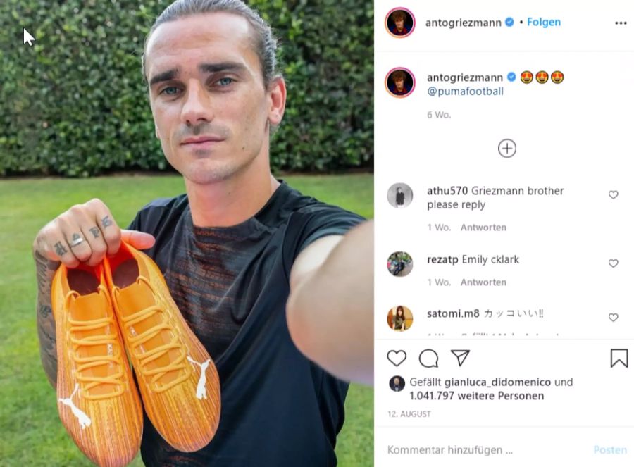 Antoine Griezmann zeigt auf Instagram seine Treter von Puma.