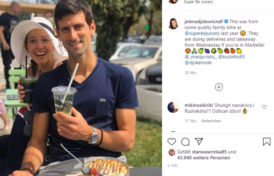 Novak Djokovic und seine Frau Jelena.