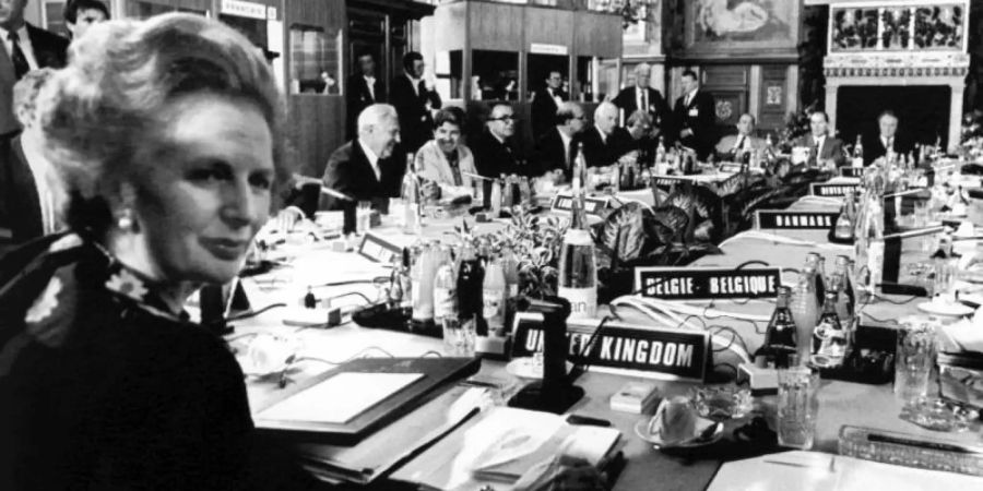 Beinhart in der Vertretung britischer Sonderinteressen: Die damalige Premierministerin Margaret Thatcher bei einem Wirtschaftsgipfel im Jahr 1984. Foto: UPI