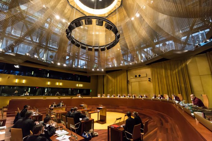 Eine Sitzung des Gerichtshofs der EU in der grossen Kammer, im Gebäude des EUGH, Luxemburg. EUGH Sitzung Kammer
