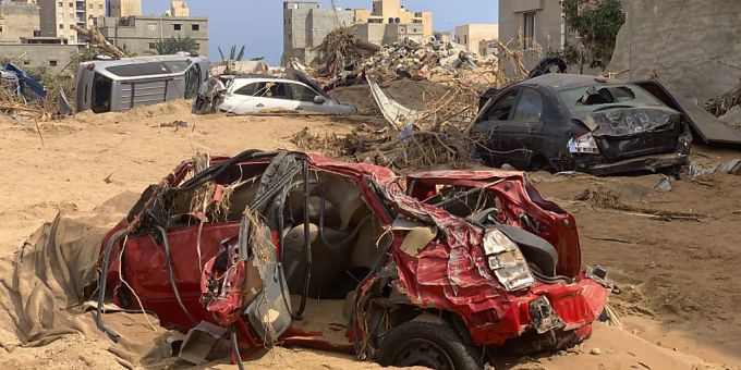 Nach der verheerenden Flutkatastrophe in Libyen zeichnet sich ein Bild der Zerstörung ab. Flutkatastrophe in Libyen