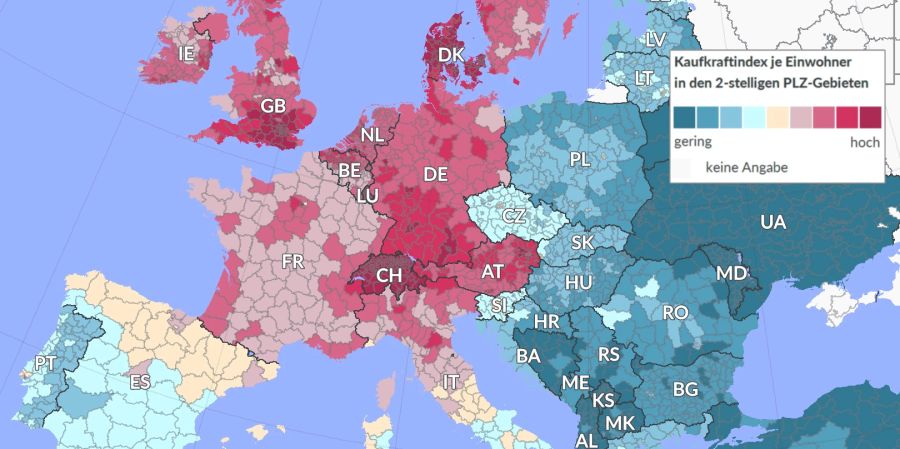 Kaufkraft Kaufkraftindex Europa Schweiz