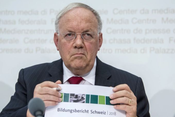Der damalige Bundesrat Johann Schneider-Ammann, Vorsteher des Departements für Wirtschaft, Bildung und Forschung WBF, anlässlich der Veröffentlichung des Bildungsberichts Schweiz 2018, im Juni 2018. Johann Schneider-Ammann Bildungsbericht