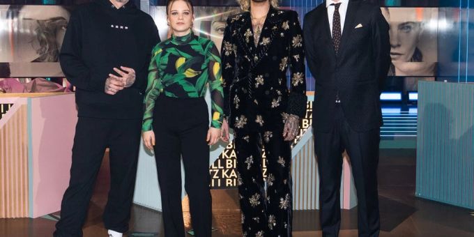 Sido, Jasna Fritzi Bauer und Bill Kaulitz mit Joko Winterscheidt in «Wer stiehlt mir die Show?» 2023 (v.l.n.r.). wer stiehlt mir die show?