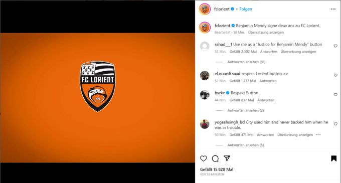 Benjamin Mendy wechselt zum Ligue-1-Club FC Lorient. Benjamin Mendy