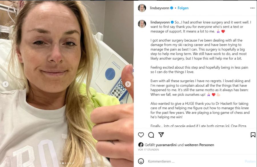 Nachricht aus dem Spital: Lindsey Vonn nach ihrer Knie-OP.