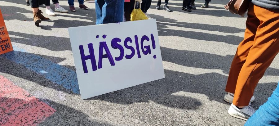 Einige Teilnehmerinnen der Demo malten Schilder. «Hässig» seien sie.