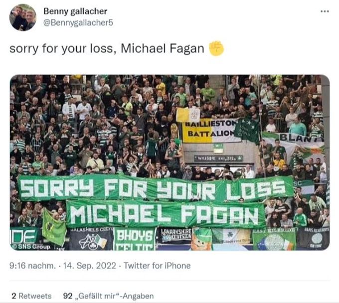 Die Fans von Celtic Glasgow spotten auch über den Queen-Einbrecher Michael Fagan. Celtic Glasgow