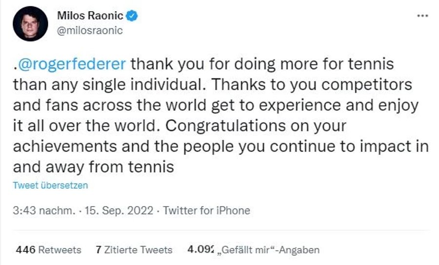 Milos Raonic zollt Roger Federer Tribut.