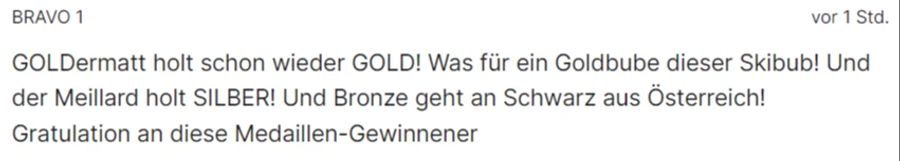 Dieser Leser hat mit «Goldermatt» schon einen neuen Spitznamen für den WM-Sieger gefunden.