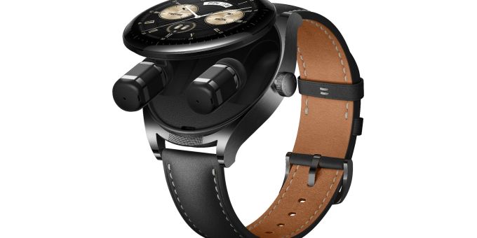 Per Knopfdruck befördert man bei der Huawei Watch Buds das Ziffernblatt nach oben. Huawei Watch Buds