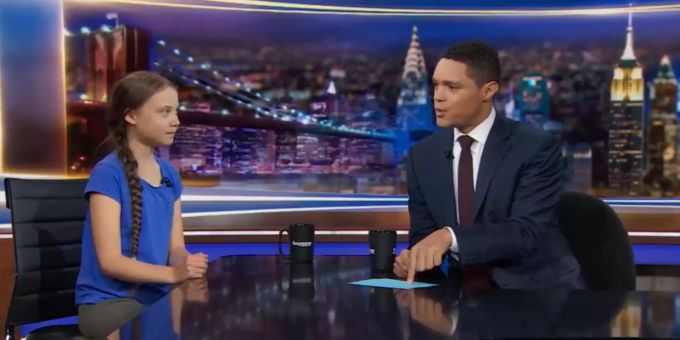 Greta Thunberg und Trevor Noah. greta thunberg