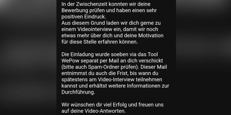 So lädt die Migros Bewerberin Nina zum zeitversetzten Video-Interview ein.