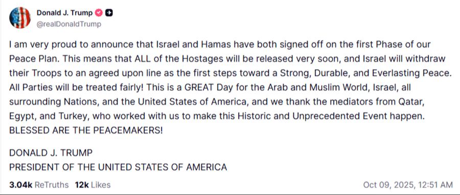 Donald Trump verkündete gestern eine Einigung zwischen der Hamas und Israel.