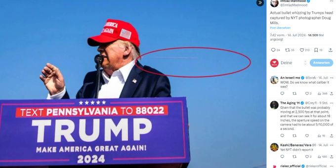 Dieses Foto sorgt weltweit für Schlagzeilen. Darauf ist die Kugel zu sehen, die Donald Trump nur haarscharf am Kopf verfehlte. Donald Trump
