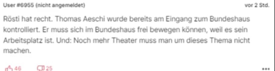 Der Politiker müsse sich im Bundeshaus frei bewegen können. Schliesslich sei es sein Arbeitsplatz.