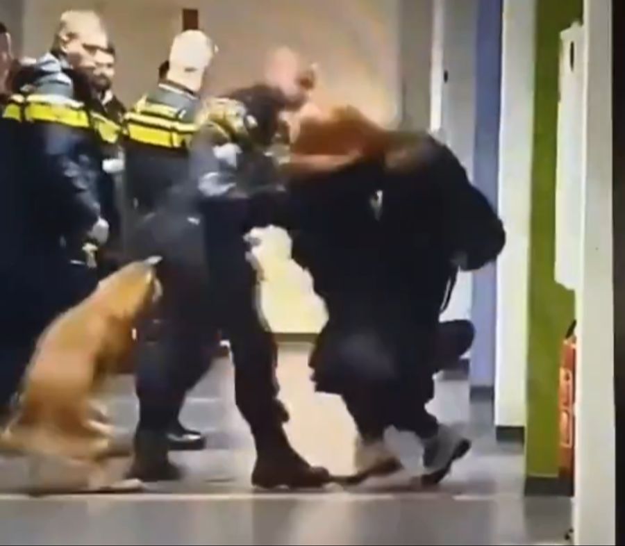 Daraufhin reisst er die Frau zu Boden.