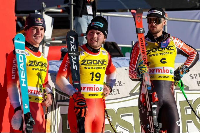 Eine Woche später fehlen von Allmen 24 Hundertstel in Bormio, es triumphiert Team-Kollege Alexis Monney. alexis monney