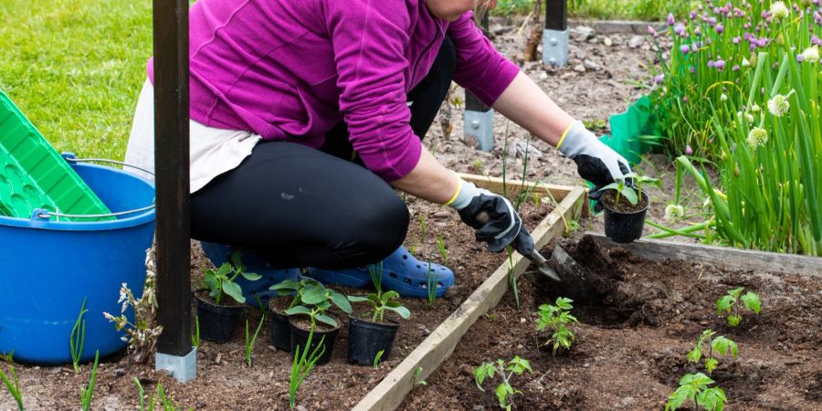 Frau bei Gartenarbeit