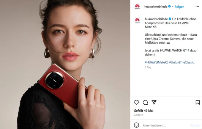 Das Huawei Mate X6 bietet ein ultraflaches Design mit zwei OLED-Displays. huawei mate x6