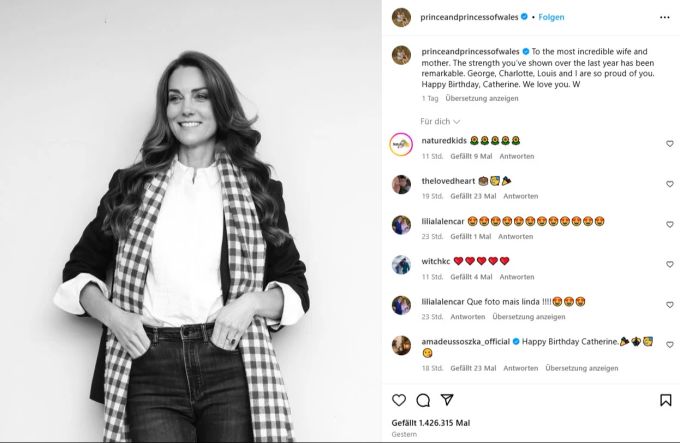 Kate Instagram 43 Geburtstag