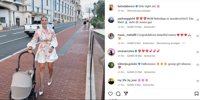 Belinda Bencic unterwegs mit dem Kinderwagen. Belinda Bencic