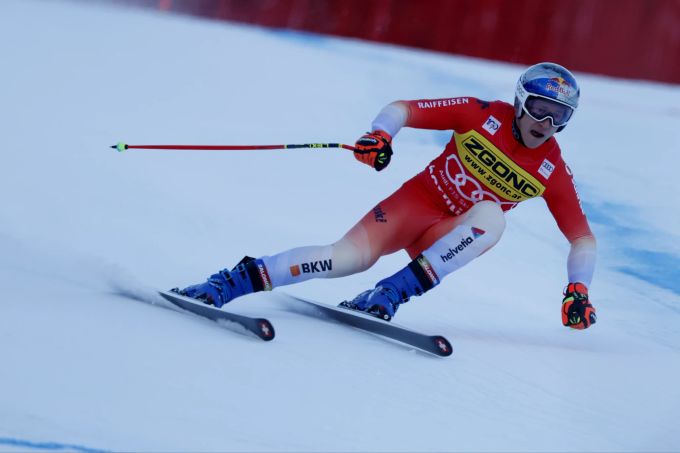 Marco Odermatt im Training zur Abfahrt in Bormio. Marco Odermatt Abfahrt Bormio