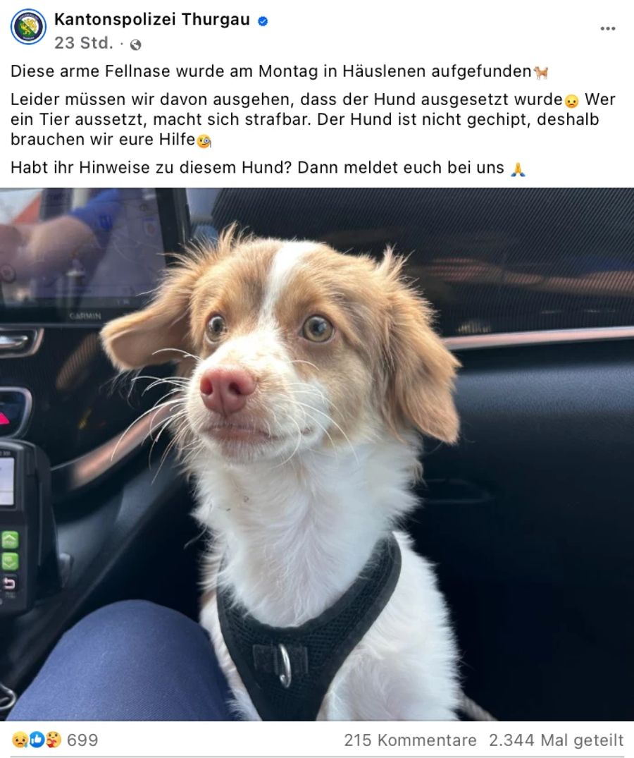 Facebook Hund Kantonspolizei Thurgau