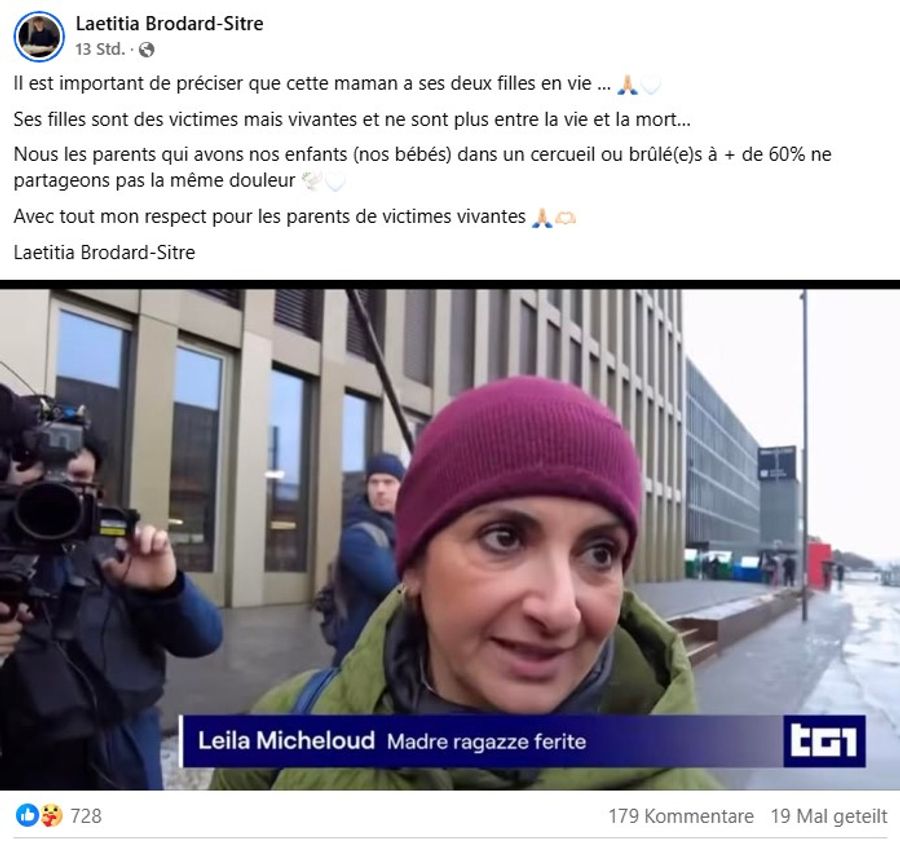 Diesen Kommentar zu Leila Michelouds Treffen mit den Morettis postete Laetitia Brodard auf Facebook.