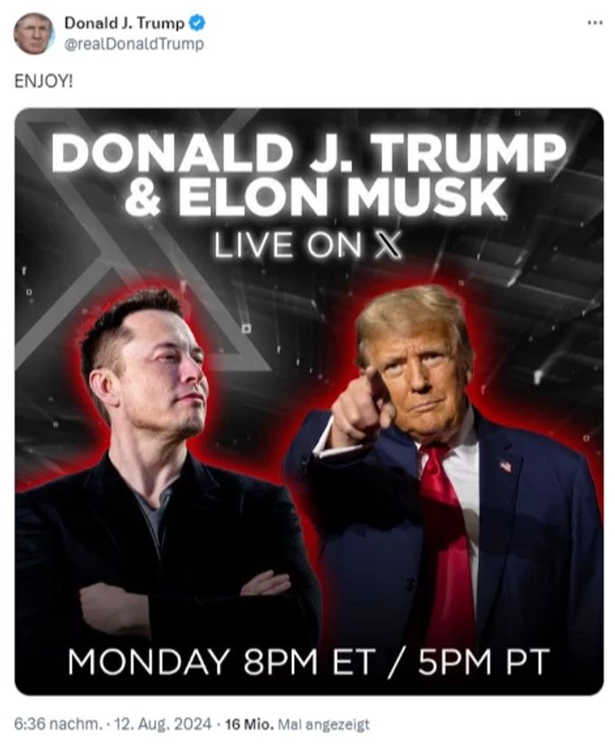 Sowohl Trump als auch Musk kündigten das Gespräch im Vorfeld gross an. Donald Trump Elon Musk